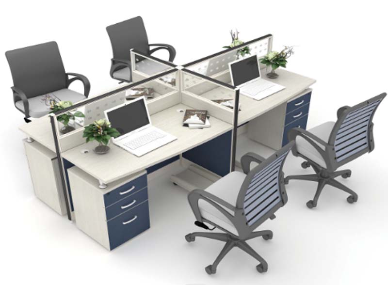 Four-Person Cross-Cluster Partition Office Workstation with Integrated Drawer Pedestals