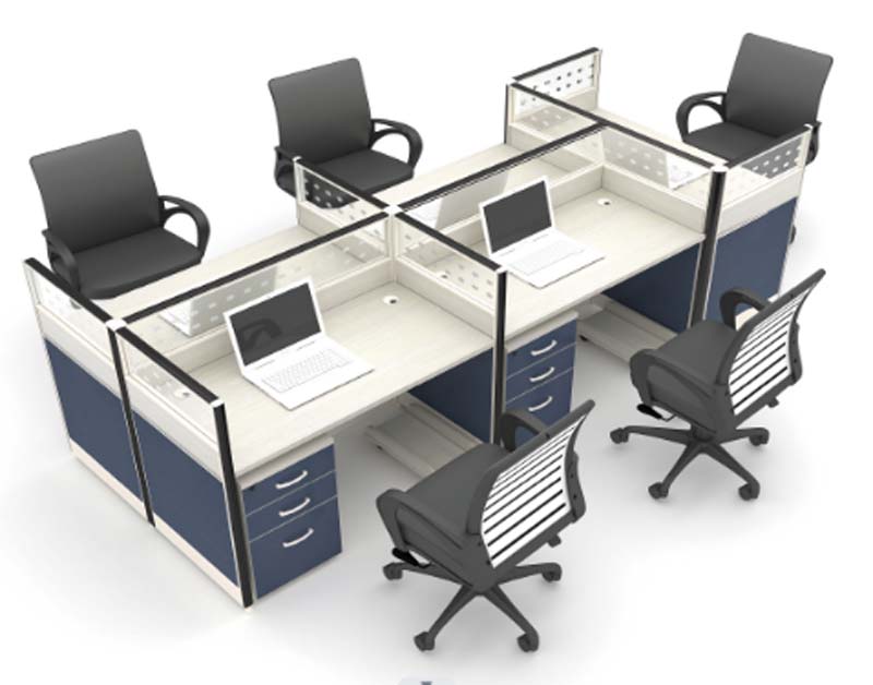 4-Person Cross-Shaped Modular Office Cubicle Workstation with Integrated Storage