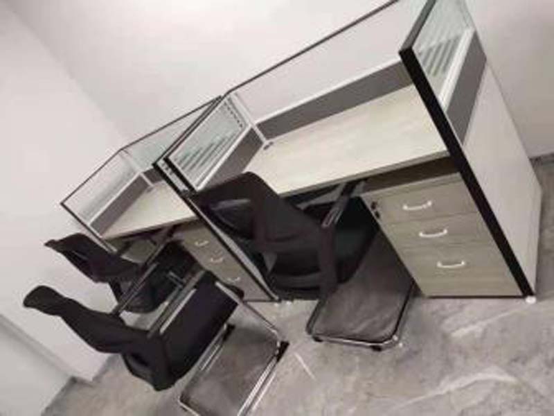 2-Person Linear Frosted Glass Partition Office Workstation with Integrated 3-Drawer Pedestals