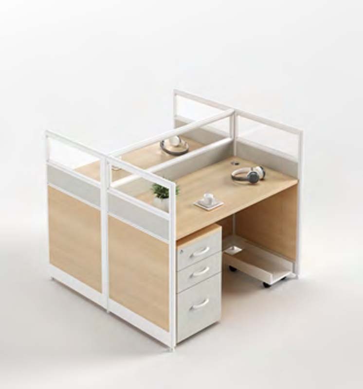 2-Person Modular Partition Office Workstation with Drawer Pedestal and CPU Tray