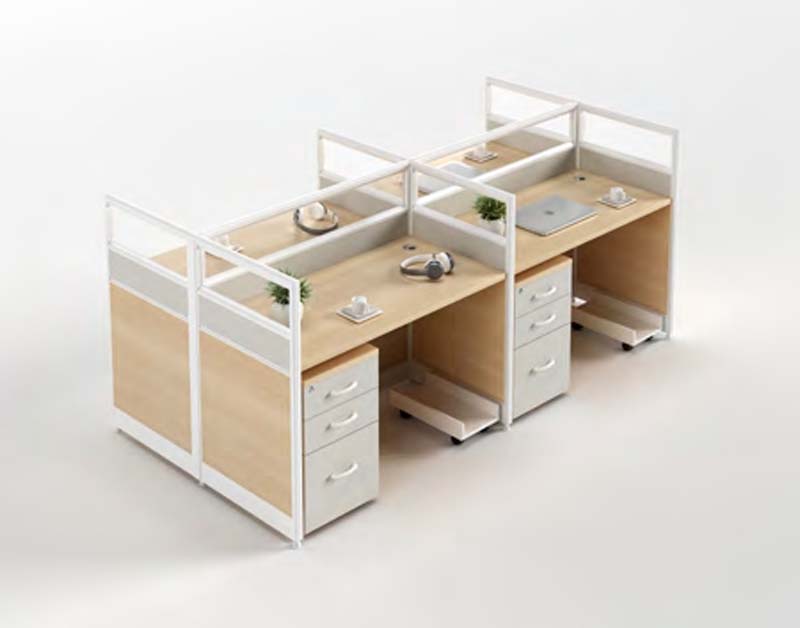 4-Person Cross-Shaped Modular Office Workstation with Half-Height Partitions