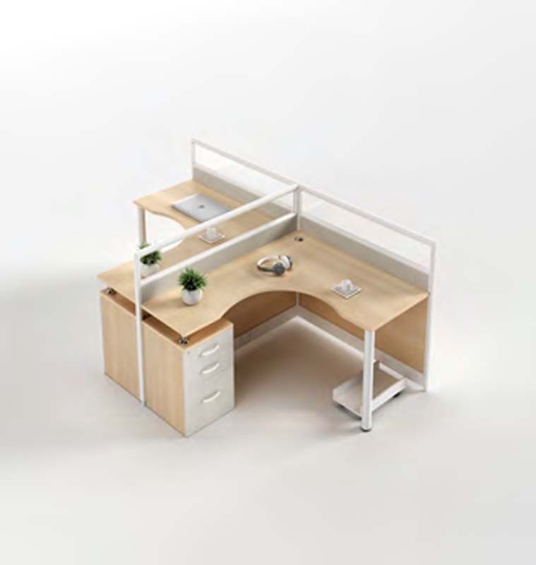 2-Person L-Shaped Partition Office Workstation with Mobile Pedestal and CPU Stand