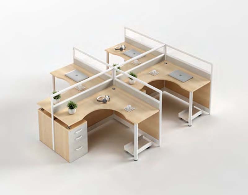 4-Person L-Shaped Cross-Partition Office Cubicle Workstation Cluster