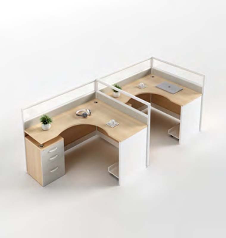 2-Person L-Shaped Partition Office Workstation with Low Dividers and Mobile Pedestal