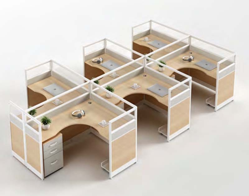 6-Person Cross Layout Modular Office Cubicle Workstation Cluster