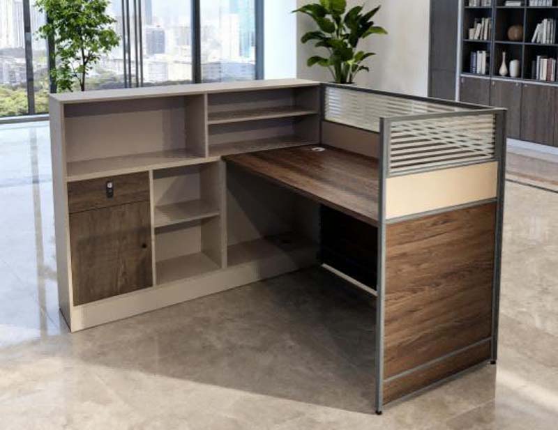 Single-Person L-Shaped Office Workstation Desk with Privacy Partition and Integrated Storage
