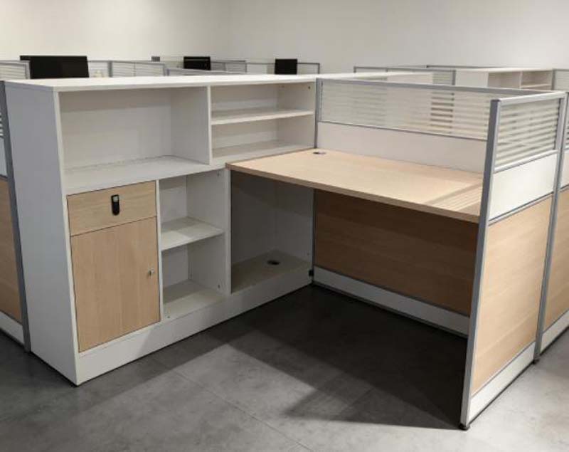 L-Shaped Modular Office Cubicle Workstation with Integrated Storage