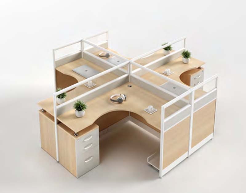 4-Person Cross-Shaped Cubicle Workstation with Integrated Pedestals