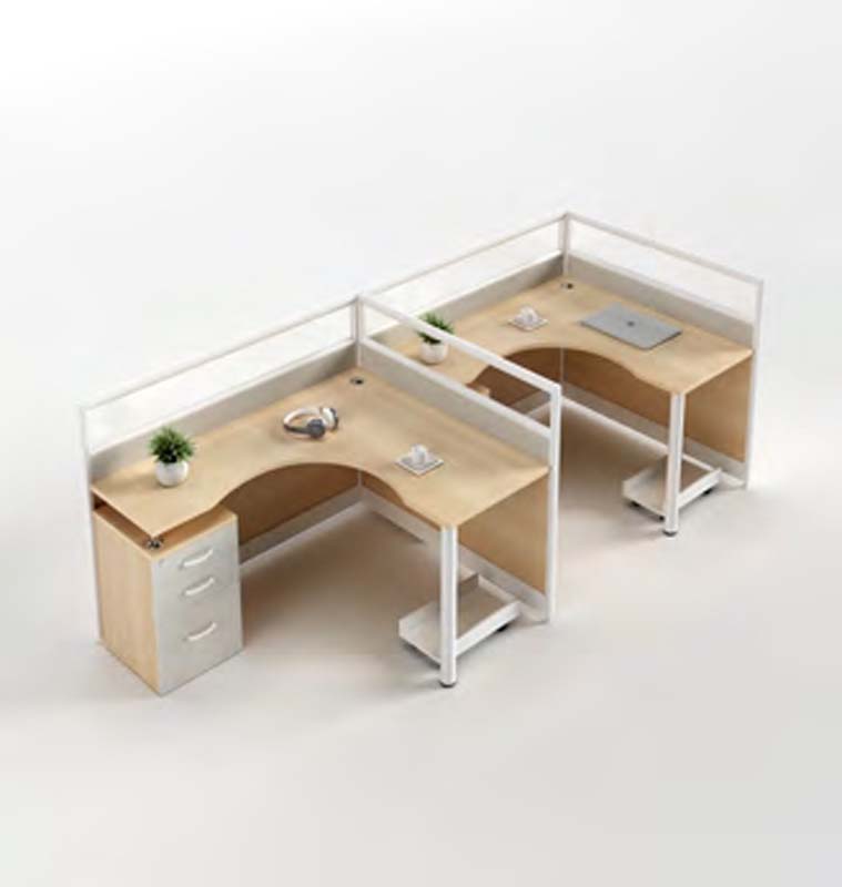 Two-Person L-Shaped Partition Office Workstation with Mobile 3-Drawer Pedestal