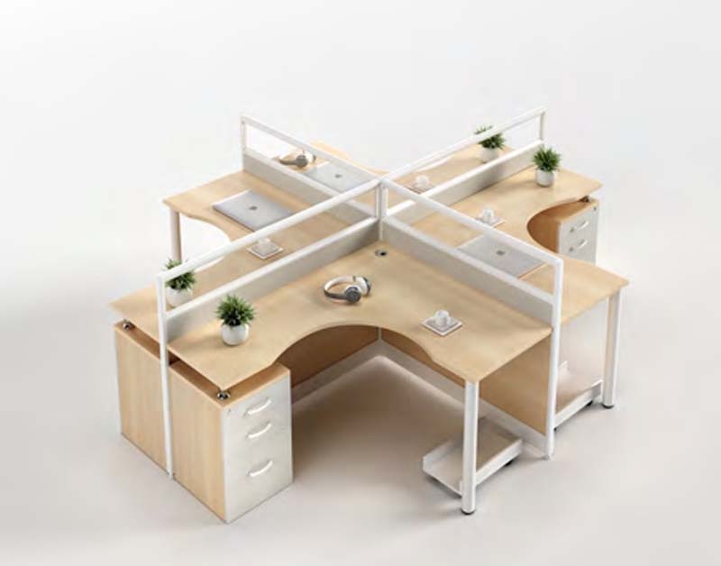 4-Person Cross-Shaped Modular Office Workstation with Mobile Pedestals