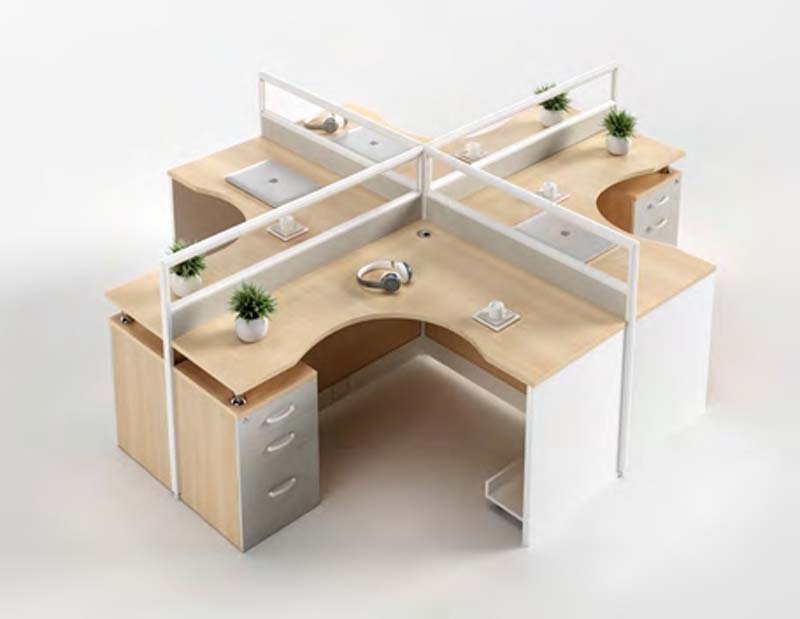 4-Person Cross-Shaped Modular Office Cubicle Workstation with Mobile Pedestals