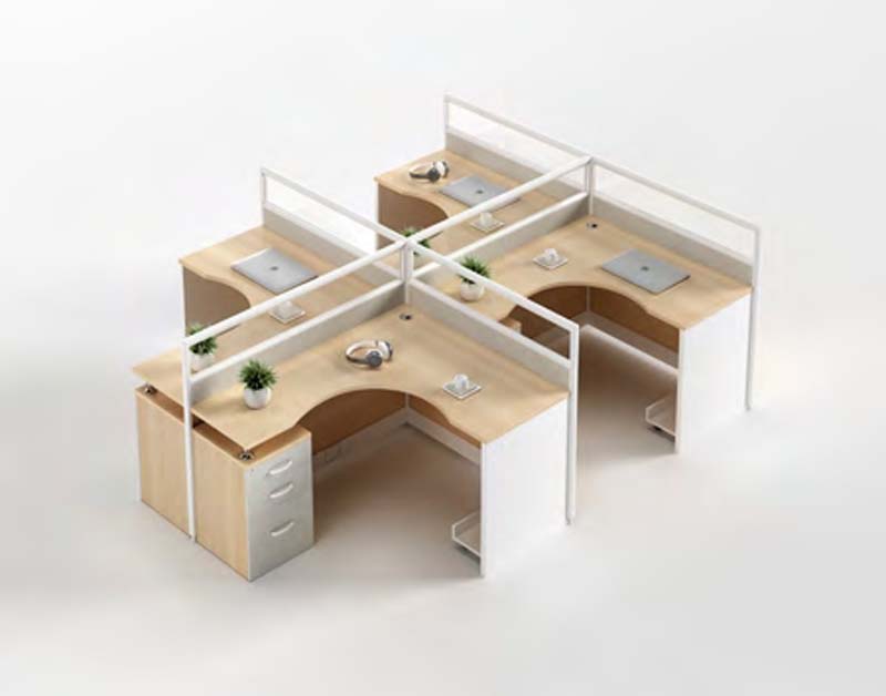 4-Person Cross Cluster Low-Partition L-Shaped Office Cubicle Workstation with Drawer Pedestals