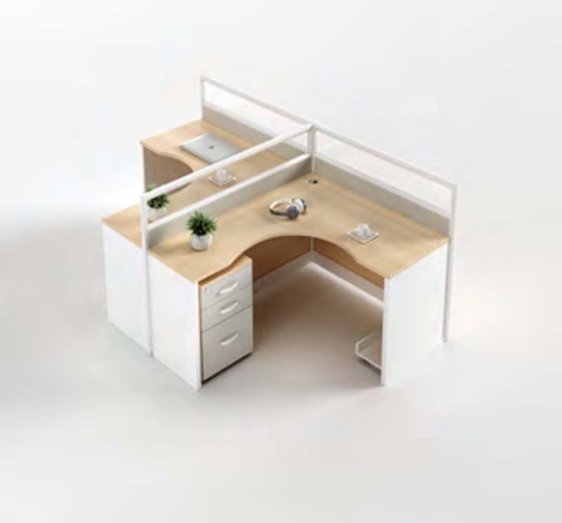 2-Person L-Shaped Office Workstation Cubicle with Storage Pedestals and Dividers