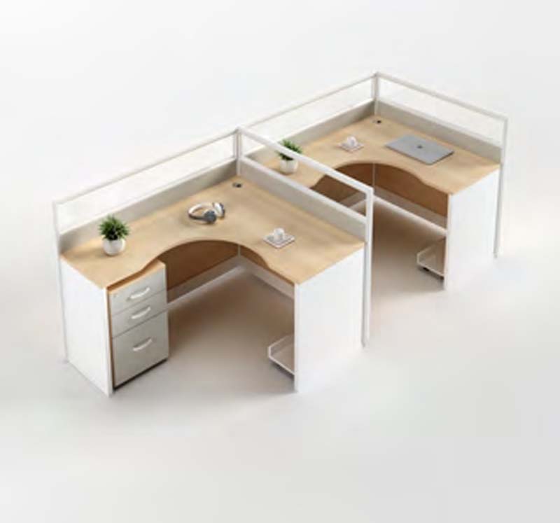 2-Person Mirrored Corner Office Cubicle Workstation with Privacy Dividers