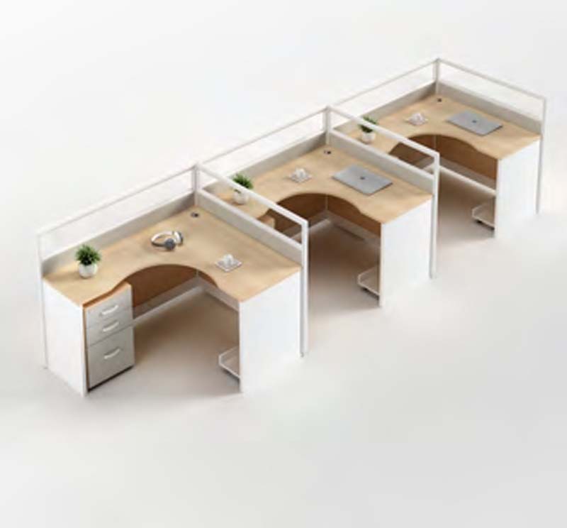 3-Person Linear Modular Call Center Office Workstation Cluster