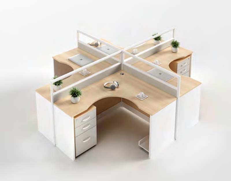 4-Person Cross-Shaped Semi-Open Office Workstation Cluster with Integrated Drawer Pedestals