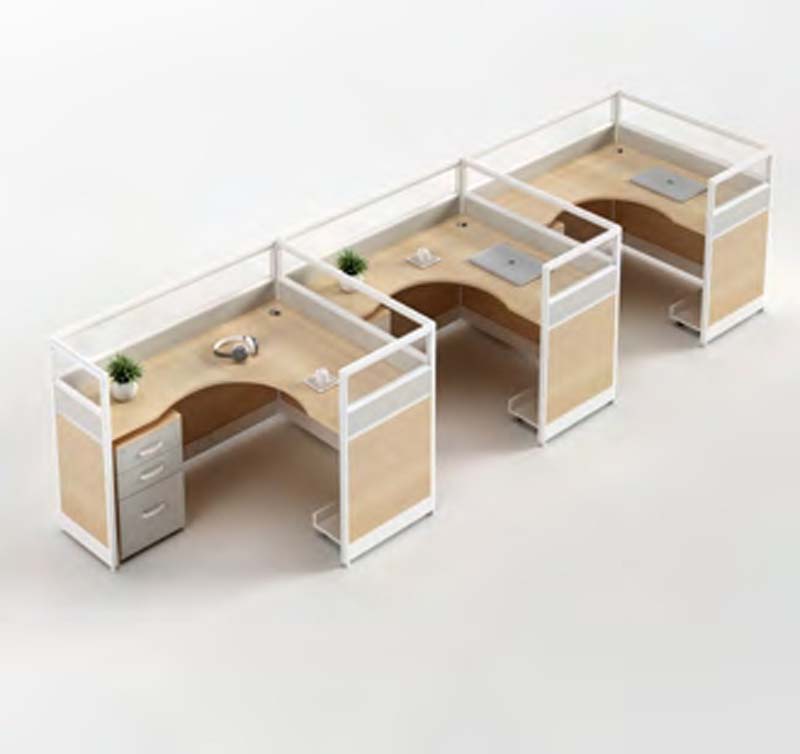 3-Seat Linear Curved Call Center Modular Office Workstation Cluster with Partitions