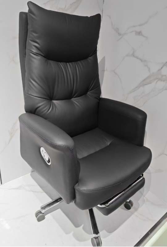 High-Back Black Leather Reclining Executive Office Chair with Retractable Footrest