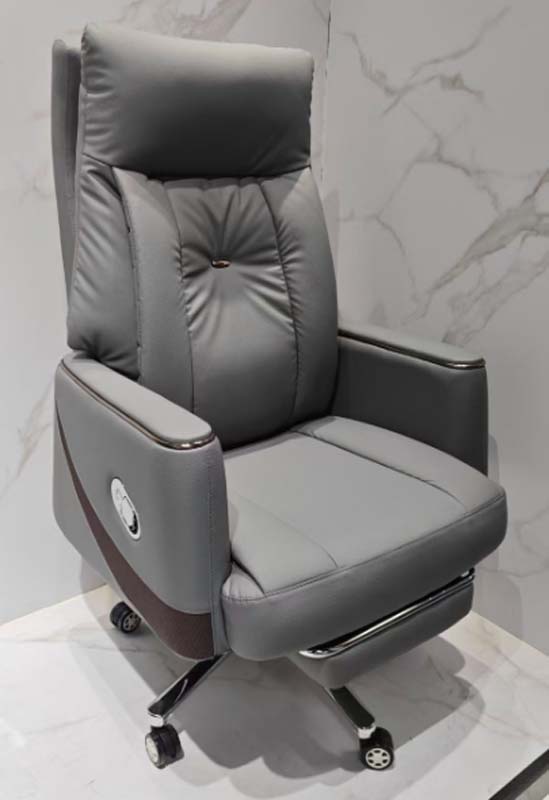 Light Gray Tufted High-Back Reclining Executive Office Chair with Retractable Footrest
