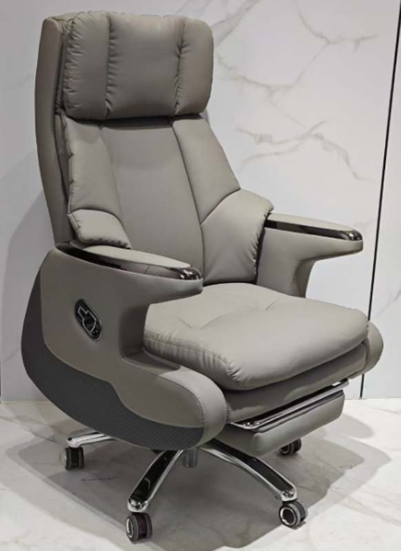 Light Grey Reclining Executive Office Chair with Retractable Footrest