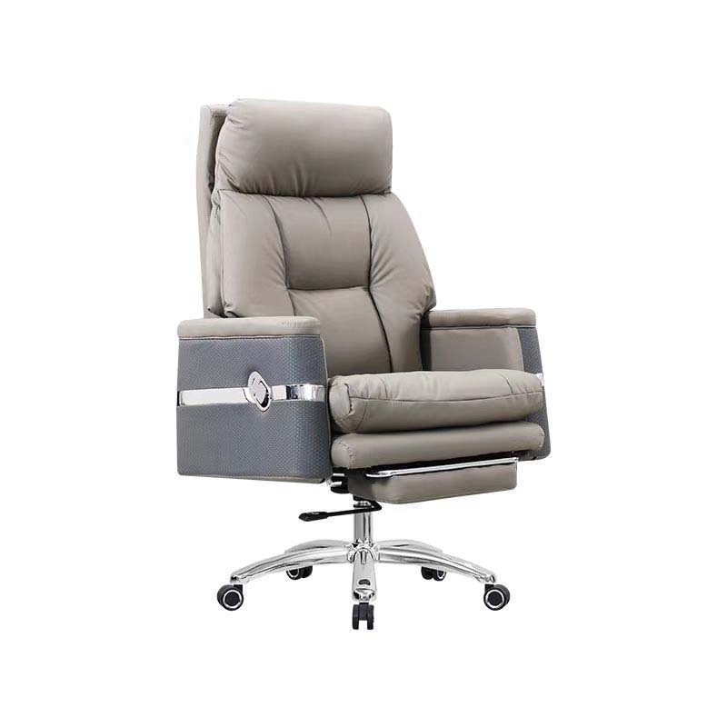 Grey Reclining Executive Office Chair with Retractable Footrest