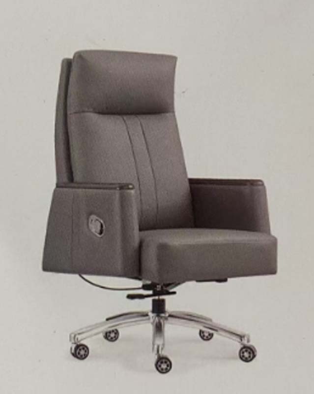 Gray Fabric High-Back Executive Office Chair with Dark Wood Armrest Trim