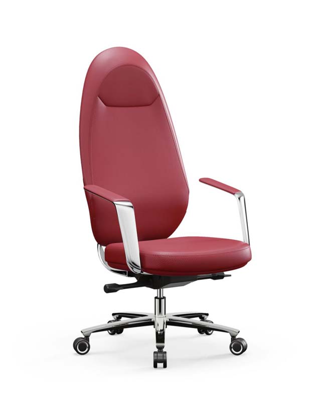Burgundy High-Back Swivel Executive Office Chair with Chrome Fixed Arms