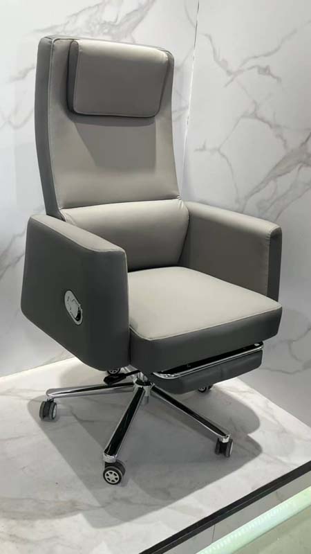 Two-Tone Leather Reclining Executive Office Chair with Pull-Out Footrest