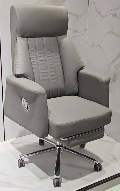 Light Gray High-Back Reclining Executive Office Chair with Retractable Footrest