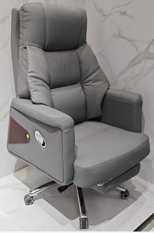 Grey Quilted High Back Reclining Executive Office Chair with Retractable Footrest