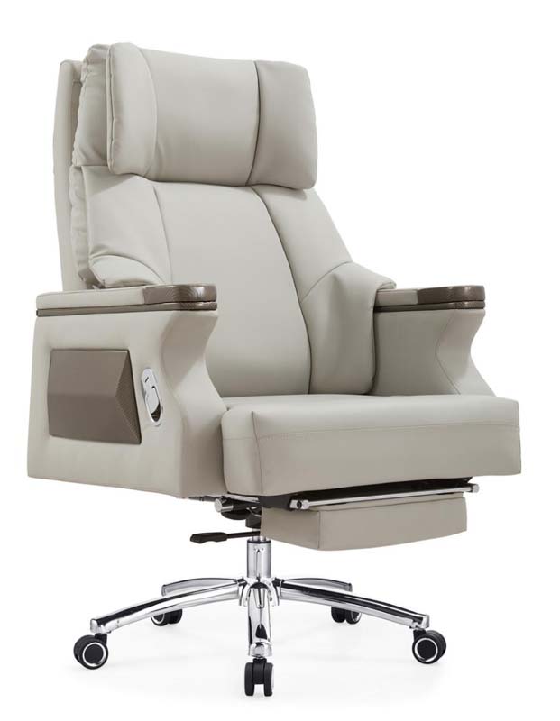Light Beige Reclining High-Back Executive Office Chair with Retractable Footrest