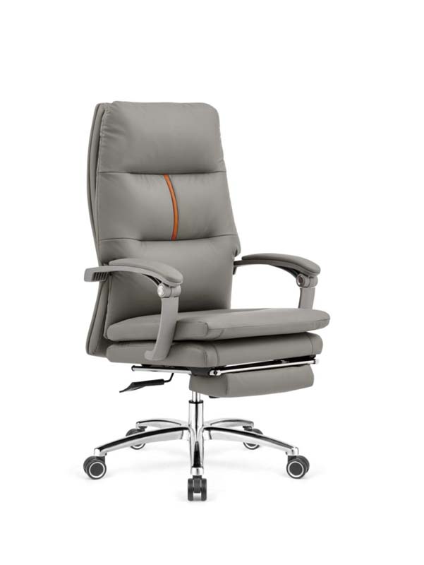 Grey High-Back Reclining Ergonomic Executive Office Chair with Retractable Footrest
