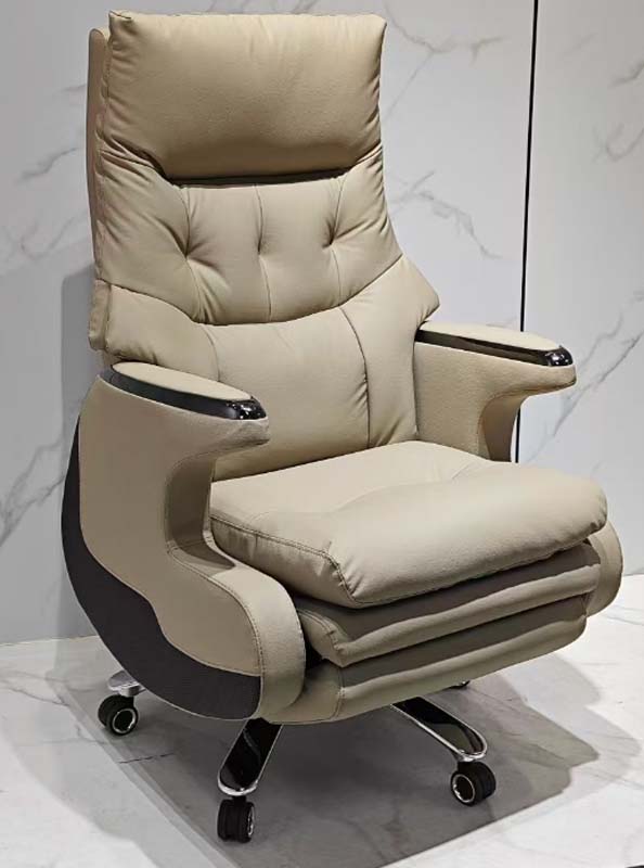 Tufted High-Back Two-Tone Beige and Dark Grey Executive Ergonomic Office Chair