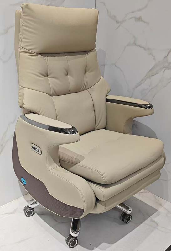 Beige Tufted Electric Reclining Executive Office Chair