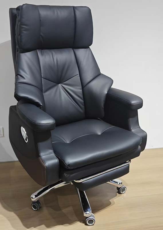 Black Padded High Back Reclining Executive Office Chair with Extendable Footrest