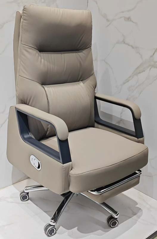 Light Taupe Reclining High-Back Executive Office Chair with Retractable Footrest