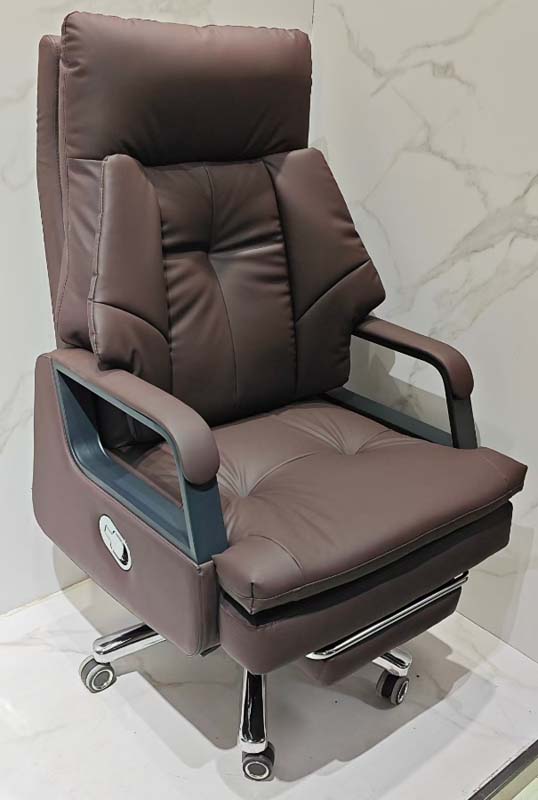 Brown PU Leather High-Back Reclining Executive Office Chair with Retractable Footrest