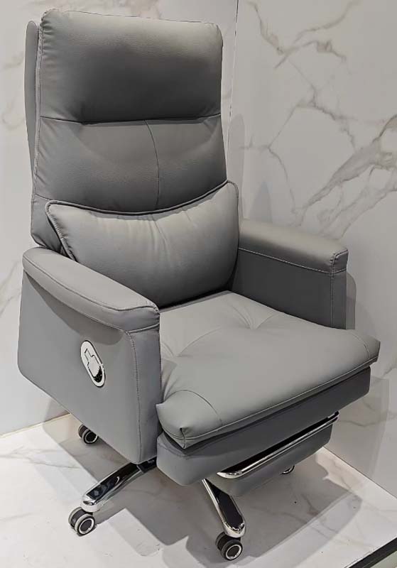 Grey PU Leather Reclining Executive Office Chair with Retractable Footrest