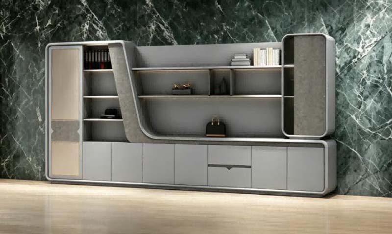 Modern Two-Tone Curved Frame Office Storage Wall Bookcase