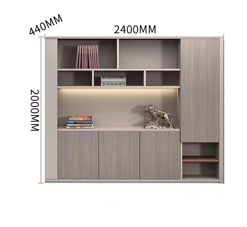 Modern Light Wood Grain Office Storage Bookcase with LED Display Lighting