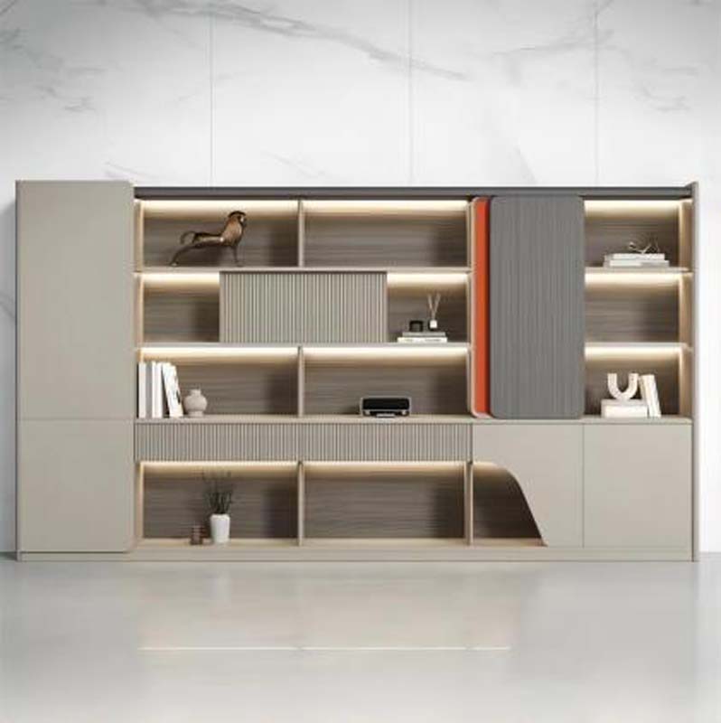 Full-Height Asymmetrical Office Bookcase Storage Cabinet with Integrated LED Lighting