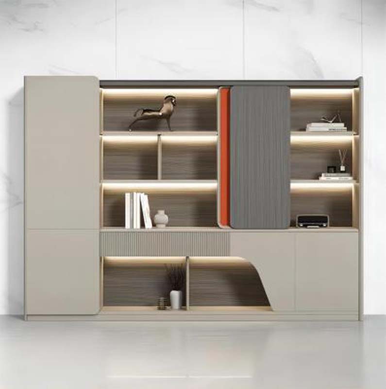 Modern Executive Office Backdrop Display Storage Cabinet with LED Lighting