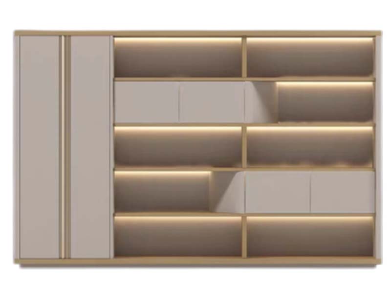 Modern Two-Tone LED Lighted Asymmetrical Display Storage Cabinet