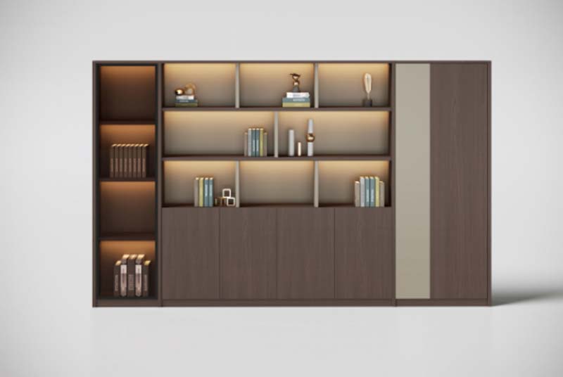Two-Tone Executive Office Full-Height Bookcase Storage Cabinet with LED Lighting