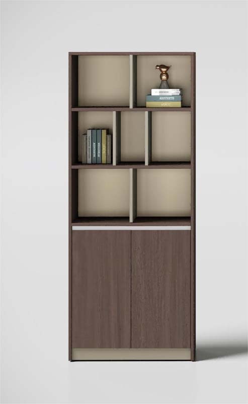 Modern Asymmetrical Open Cubby Bookcase with Lower Two-Door Storage Cabinet