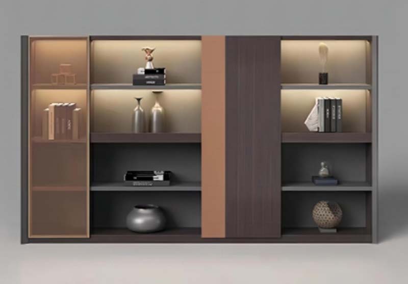 Modern Freestanding Office Display Storage Cabinet with Integrated LED Lighting