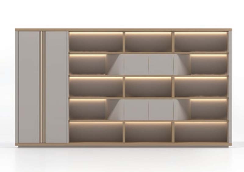 Modern LED-Lit Mixed Open and Sliding Door Office Storage Bookcase