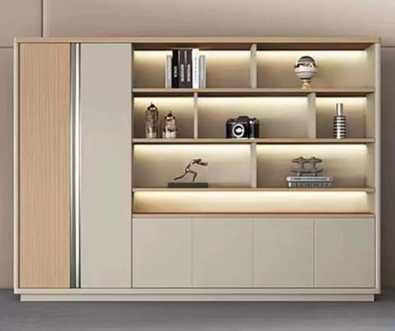 Modern Two-Tone Office Display Bookcase with LED Lighting
