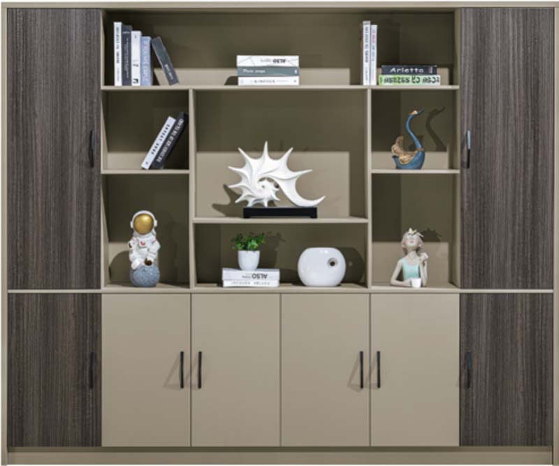 Two-Tone Freestanding Office Storage Bookcase with Central Open Shelves and Closed Cabinets