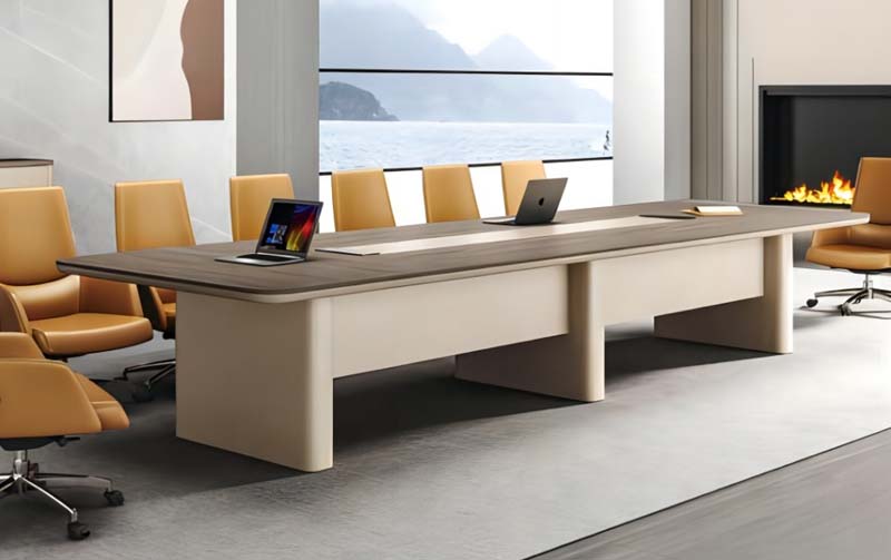 Two-Tone Rectangular Conference Table with Central Cable Management
